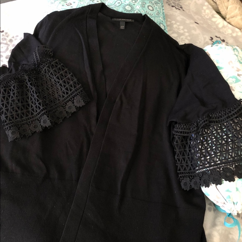 Lane Bryant black lightweight cardigan w/ crochet